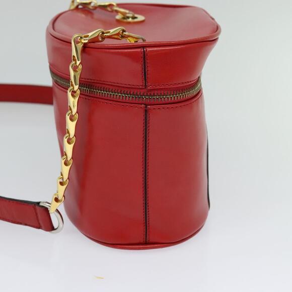 CELINE Chain Shoulder Bag Leather Red Gold - Picture 5 of 12